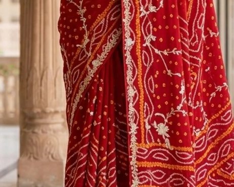 Royal Red Bandhej Saree detail 6
