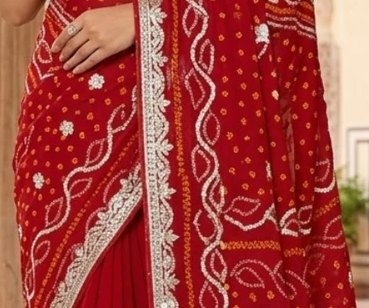 Courtyard Red Bandhej Saree detail 2