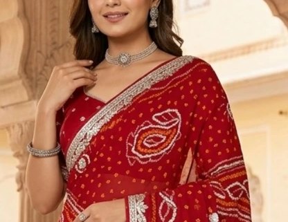 Courtyard Red Bandhej Saree detail 4