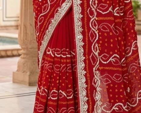 Courtyard Red Bandhej Saree detail 6