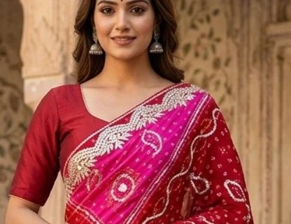Rani Pallu Bandhej Saree detail 4
