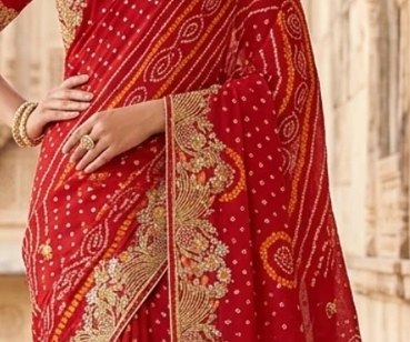 Zari Border Bandhej Saree detail 2