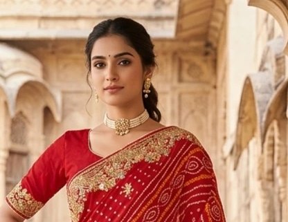 Zari Border Bandhej Saree detail 4