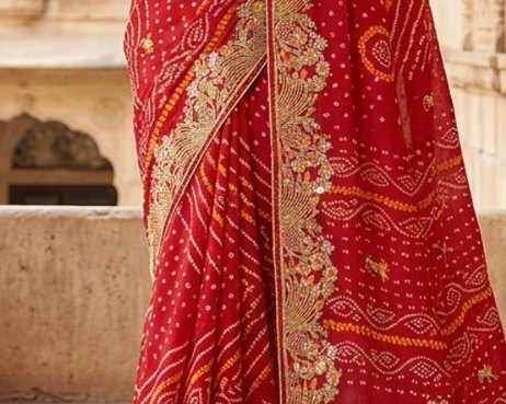 Zari Border Bandhej Saree detail 6
