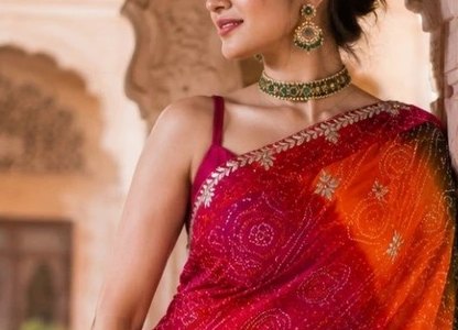 Triranga Bandhej Saree detail 4