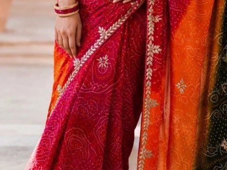 Triranga Bandhej Saree detail 6