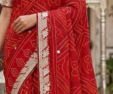 Jhula Red Bandhej Saree detail 2