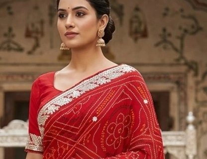 Jhula Red Bandhej Saree detail 4