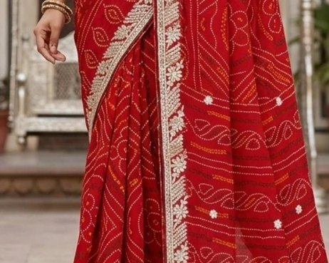 Jhula Red Bandhej Saree detail 6