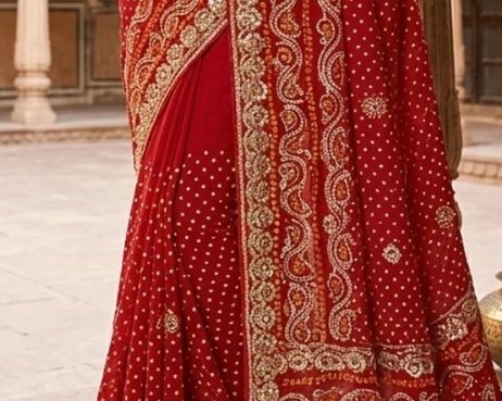 Paisley Border Bandhej Saree detail 6