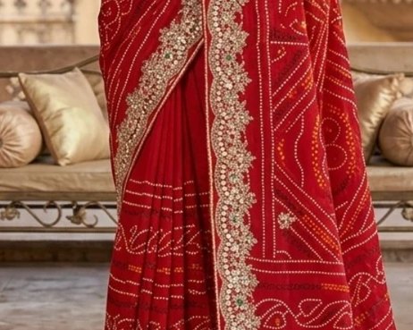 Heavy Zari Bandhej Saree detail 6