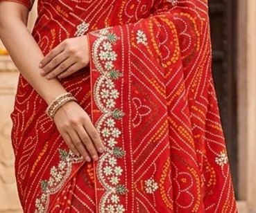 Meenakari Border Bandhej Saree detail 2