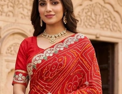 Meenakari Border Bandhej Saree detail 4