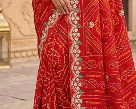 Meenakari Border Bandhej Saree detail 6