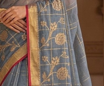 Grey Bloom Jari Saree detail 2