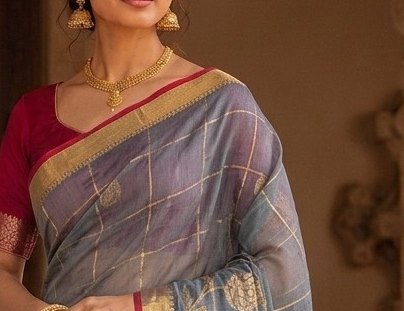 Grey Bloom Jari Saree detail 4