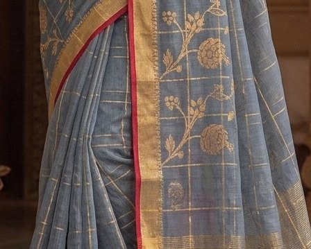 Grey Bloom Jari Saree detail 6