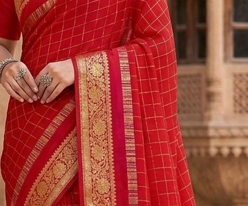 Red Checks Binni Saree detail 2
