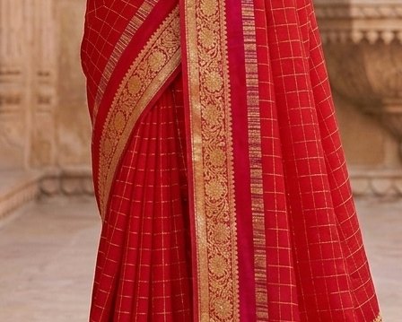 Red Checks Binni Saree detail 6