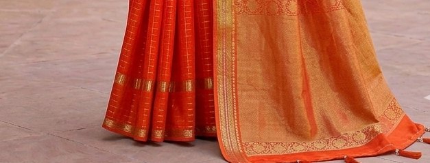 Orange Binni Saree detail 3