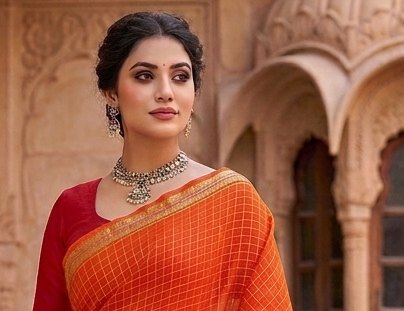 Orange Binni Saree detail 4