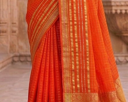 Orange Binni Saree detail 6