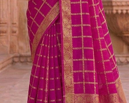 Magenta Checks Binni Saree detail 6