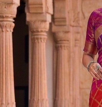 Rani Purple Checks Binni Saree detail 5