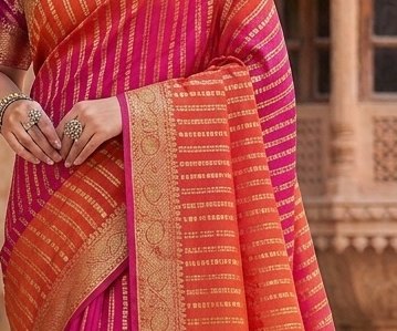 Pink Orange Stripe Binni Saree detail 2