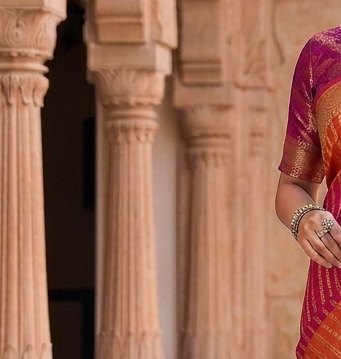 Pink Orange Stripe Binni Saree detail 5