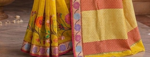 Yellow Floral Jari Saree detail 3