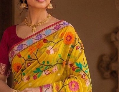 Yellow Floral Jari Saree detail 4