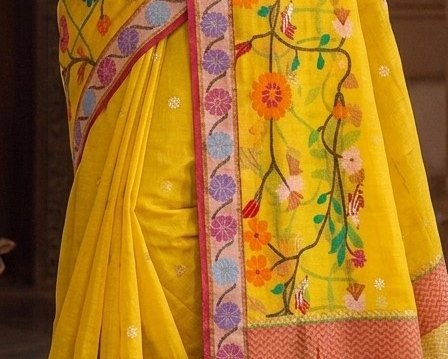 Yellow Floral Jari Saree detail 6