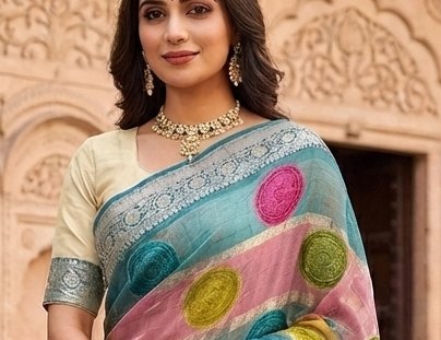 Swan Print Diamond Chiffon Saree detail 4