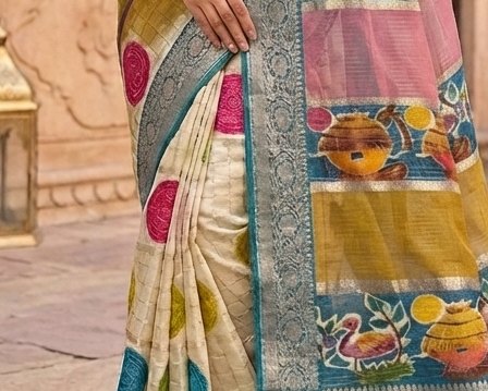 Swan Print Diamond Chiffon Saree detail 6