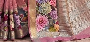 Pink Floral Diamond Chiffon Saree detail 3