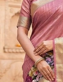 Pink Floral Diamond Chiffon Saree detail 5