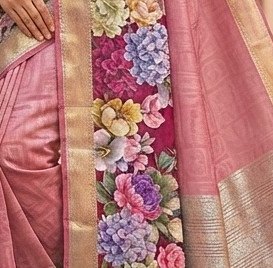 Pink Floral Diamond Chiffon Saree detail 6