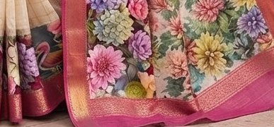 Ivory Floral Diamond Chiffon Saree detail 3