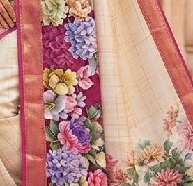 Ivory Floral Diamond Chiffon Saree detail 6