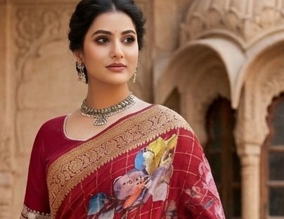 Butterfly Maroon Diamond Chiffon Saree detail 4