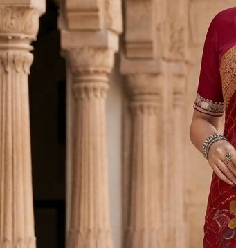 Butterfly Maroon Diamond Chiffon Saree detail 5