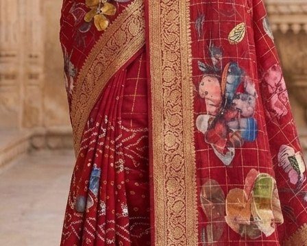 Butterfly Maroon Diamond Chiffon Saree detail 6