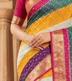 Rainbow Stripe Diamond Chiffon Saree detail 5