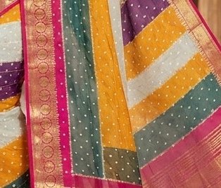Rainbow Stripe Diamond Chiffon Saree detail 6