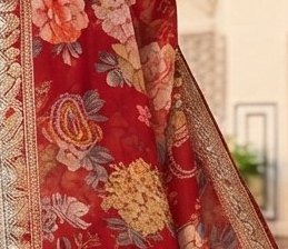 Scarlet Floral Diamond Chiffon Saree detail 2