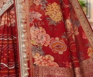 Scarlet Floral Diamond Chiffon Saree detail 6