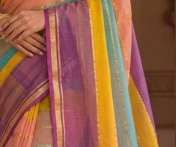 Multicolour Jari Stripe Saree detail 2