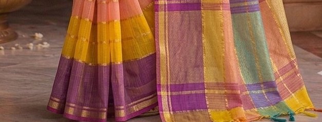 Multicolour Jari Stripe Saree detail 3