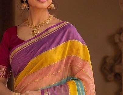 Multicolour Jari Stripe Saree detail 4